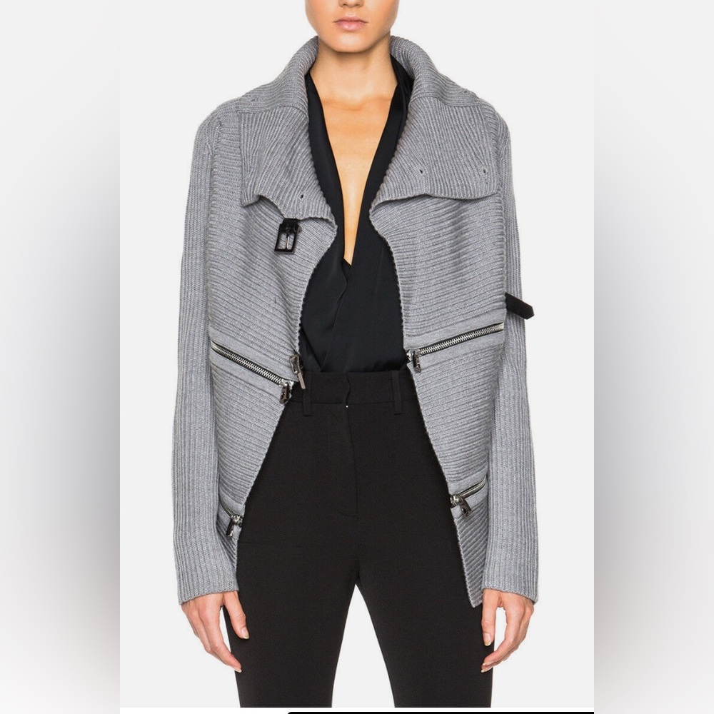 Barbara Bui Grey Zipper Buckle Wool Sweater Large, La Garçonne Totokaelo